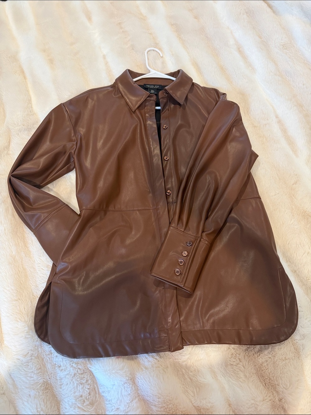 Rachel Zoe Brown Faux Leather Button-Up Jacket - Picture 2 of 4